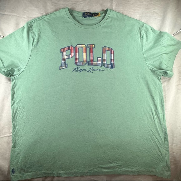 Ralph Lauren Green Tee with Plaid Logo - Picture 2 of 11